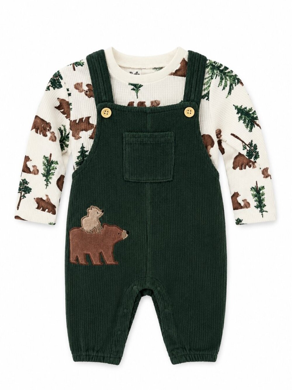 NWT Baby Essentials 2 Piece Bear Jon Jon Romper Outfit Woodland Green